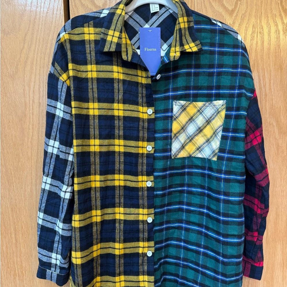 Plaid Button-Up Shirt with Mixed Patterns